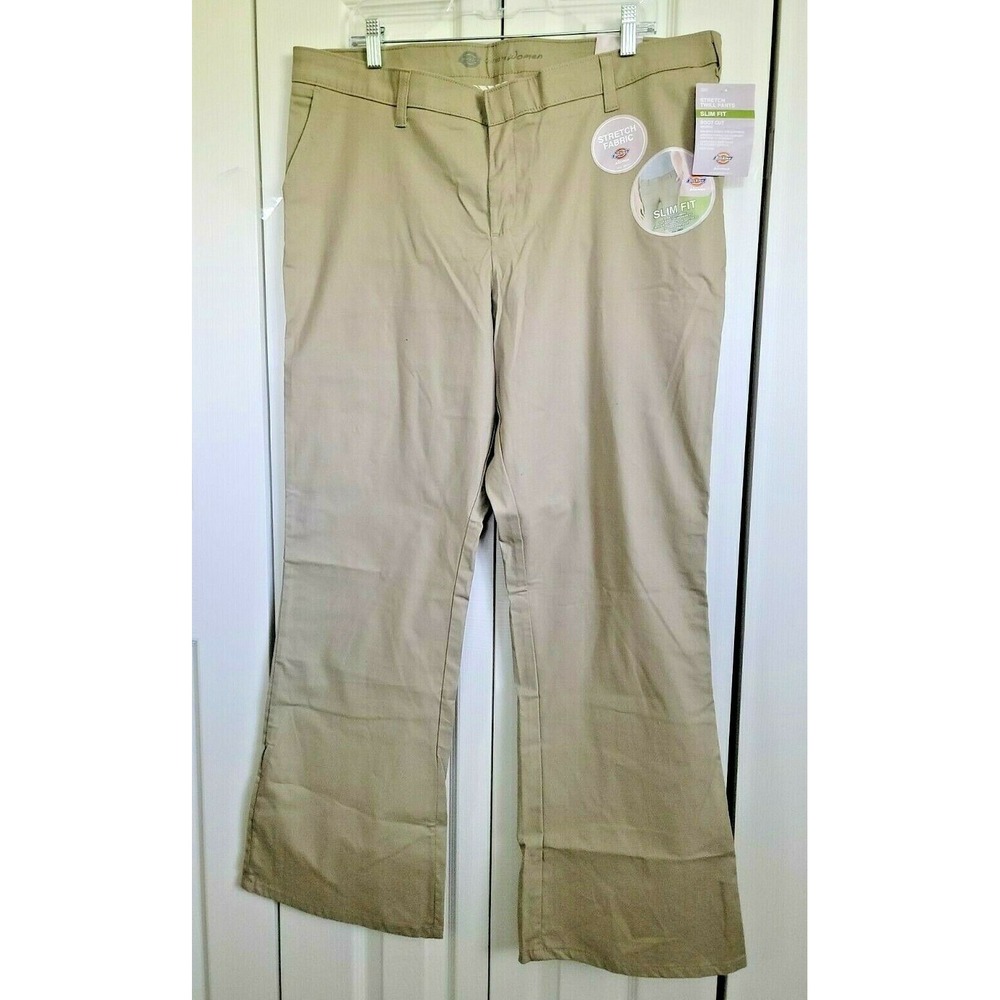 Dickies Women's 18R Slim Fit Boot Cut Leg Pants Chino Khaki Work Uniform 1X NWT